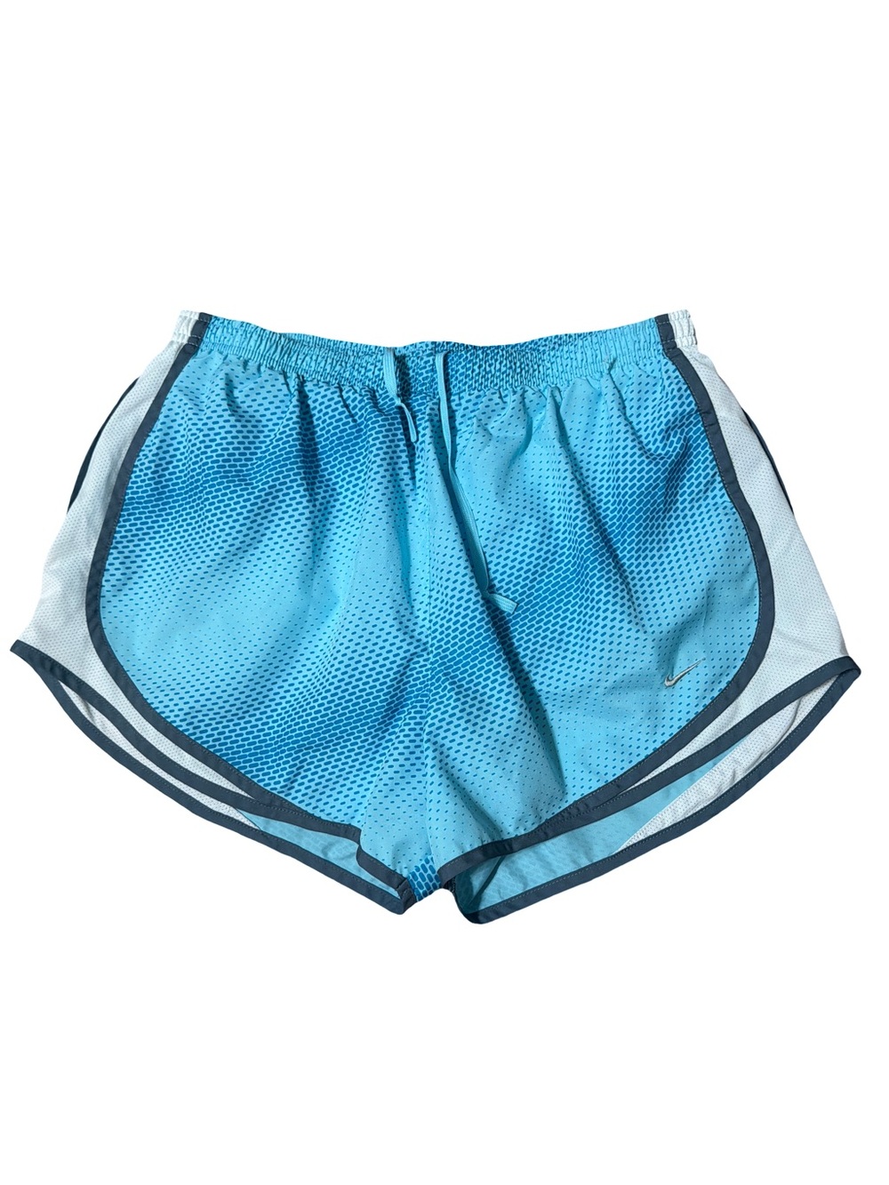 Nike Women's Aqua Blue Mesh Athletic Shorts with Navy Trim